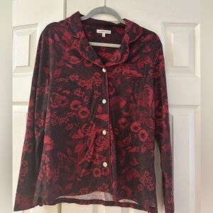Johnny Was "Carrie" Pajama Top S Burgundy Red Floral Cotton Modal Boho Button Up